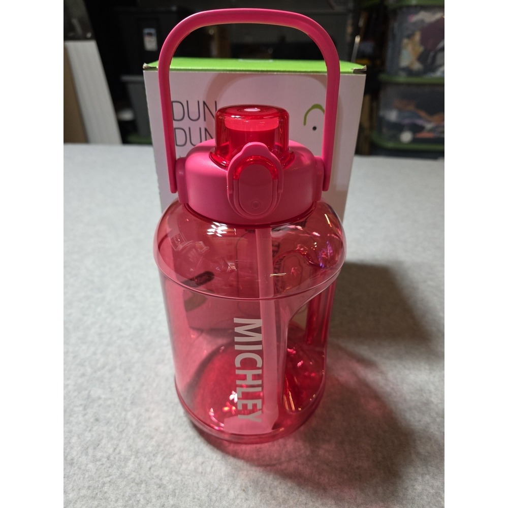 MICHLEY half-gallon (64oz) motivational water bottle with a straw
